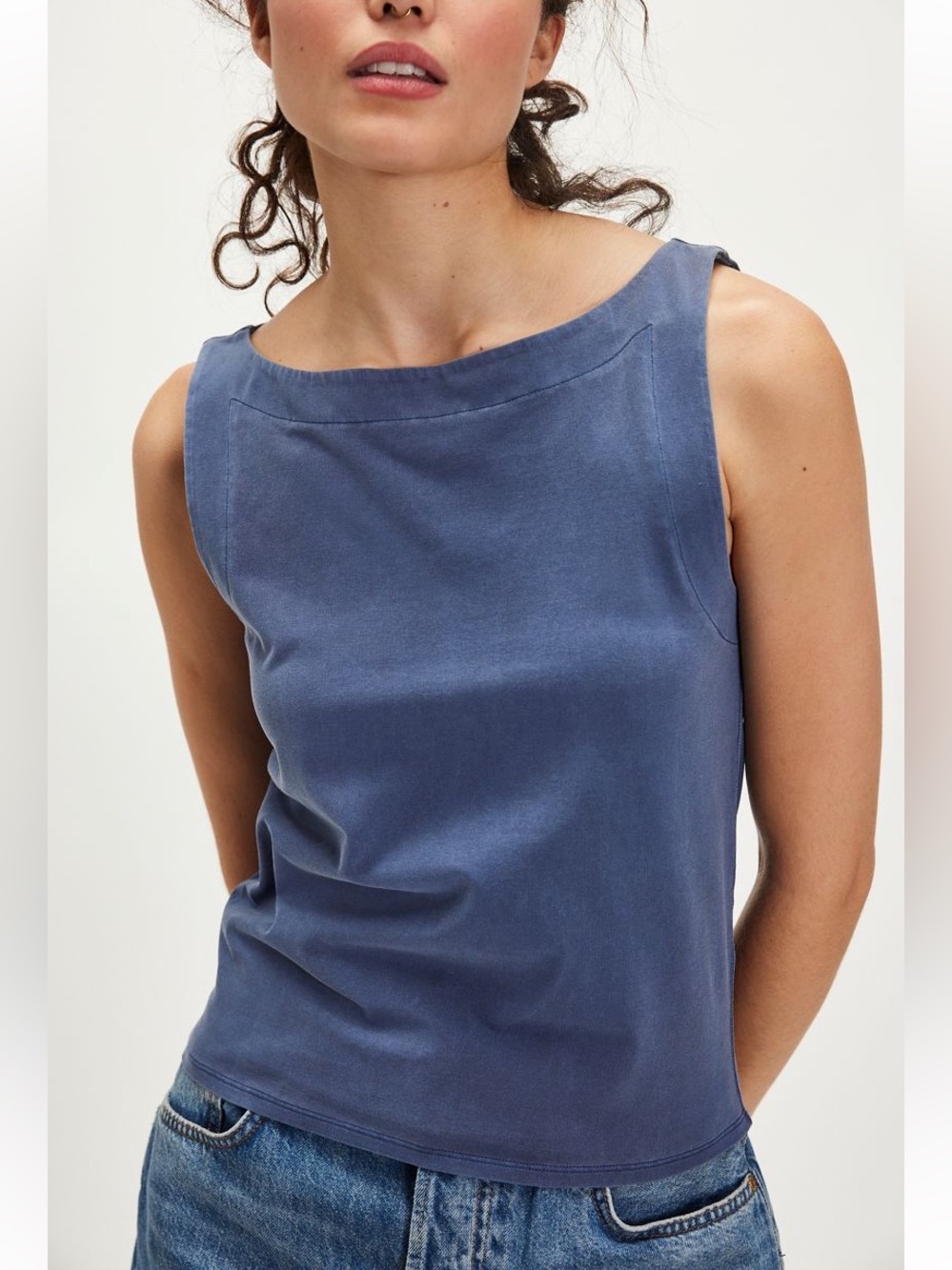 Free People Boat Neck Muscle Tee Blue